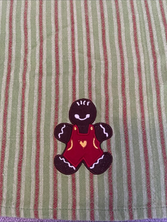 Other - Christmas Gingerbread Man Green Red Striped Cotton Holiday Tea Towel